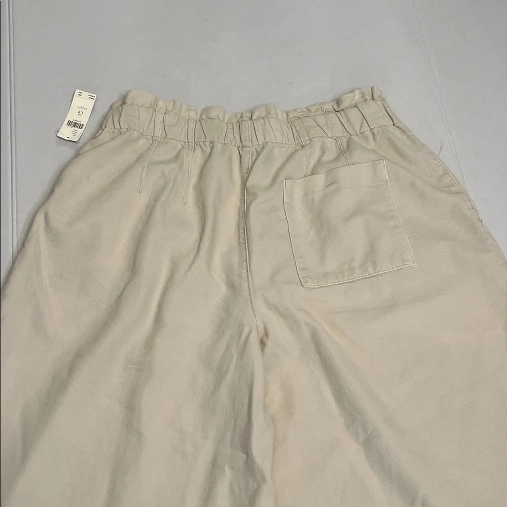 PILCRO ANTHROPOLOGIE CREAM HIGH RISE CROPPED PAPERBAG WIDE LEG PANTS LP